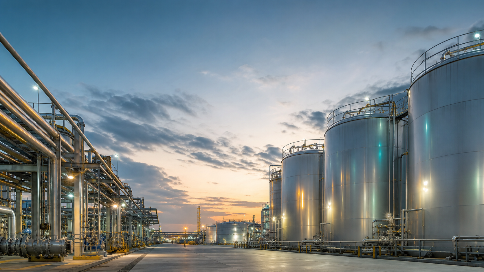 Modern chemical plant storage tanks